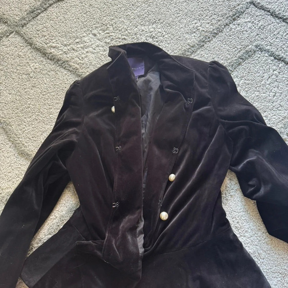 Amaryllis black velvet peplum blazer pearl buttons XS - Picture 6 of 11
